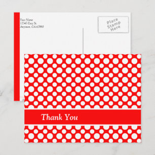 White Polka-Dots on Red Custom Thank You Postcard