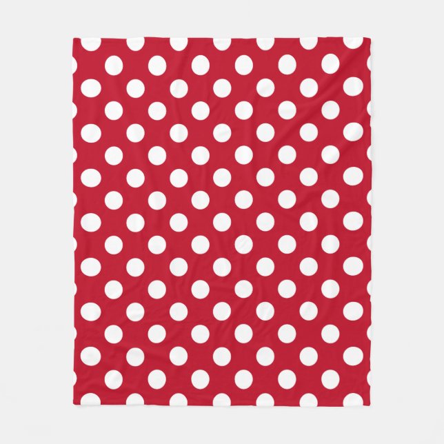 White polka dots on red fleece blanket (Front)