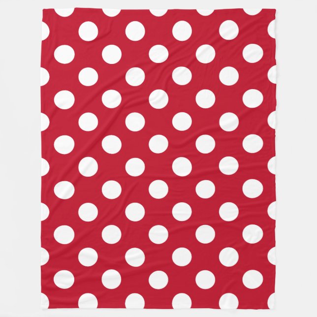 White polka dots on red fleece blanket (Front)