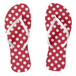 White polka dots on red flip flops