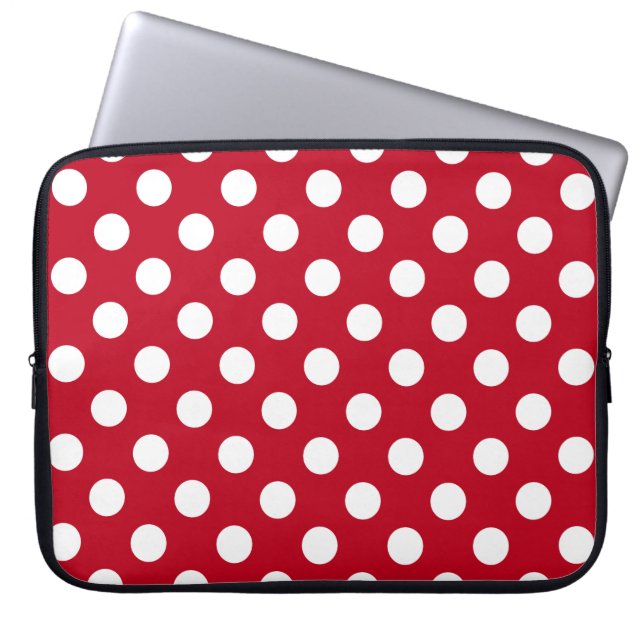 White polka dots on red laptop sleeve (Front)