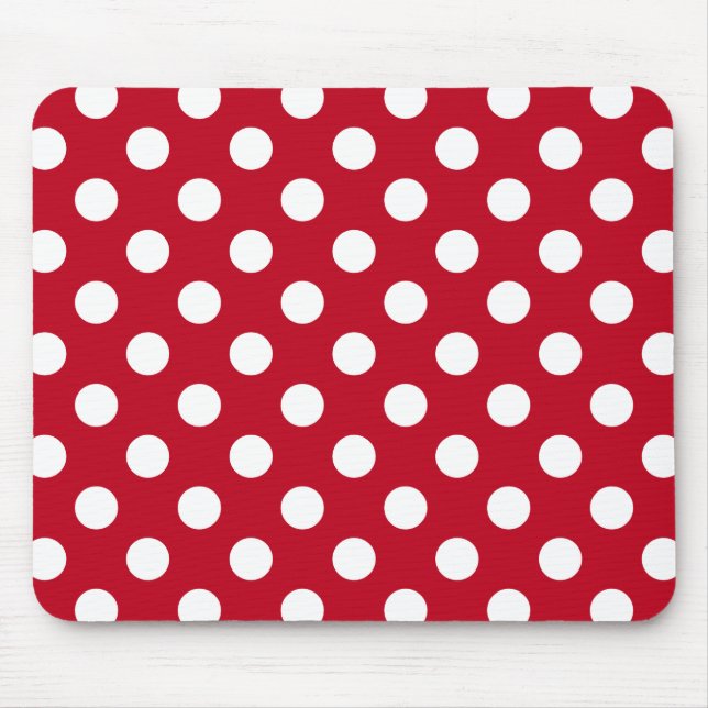 White polka dots on red mouse mat (Front)