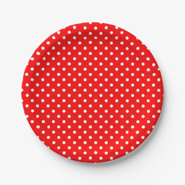 White Polka Dots on Red Paper Plate (Front)