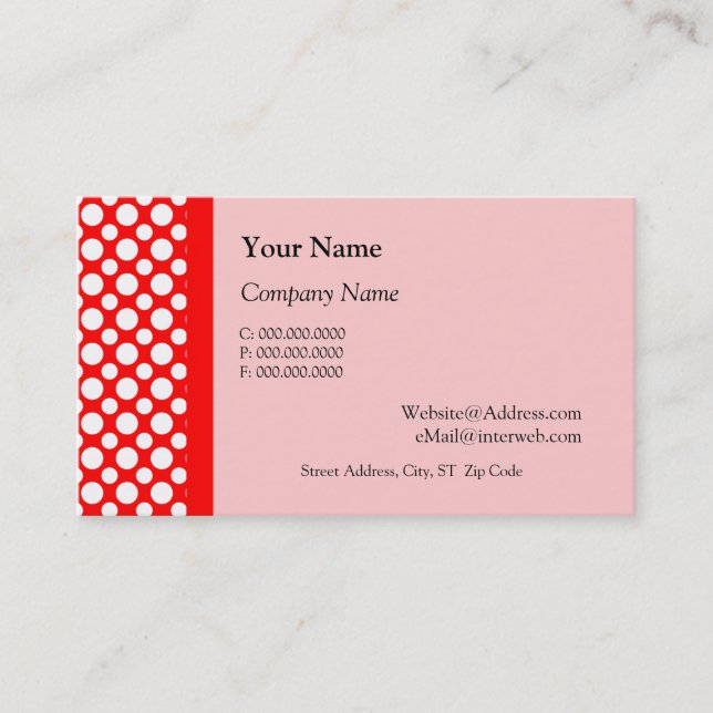 White Polka Dots on Red Pink Business Cards (Front)