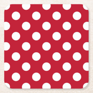 White polka dots on red square paper coaster