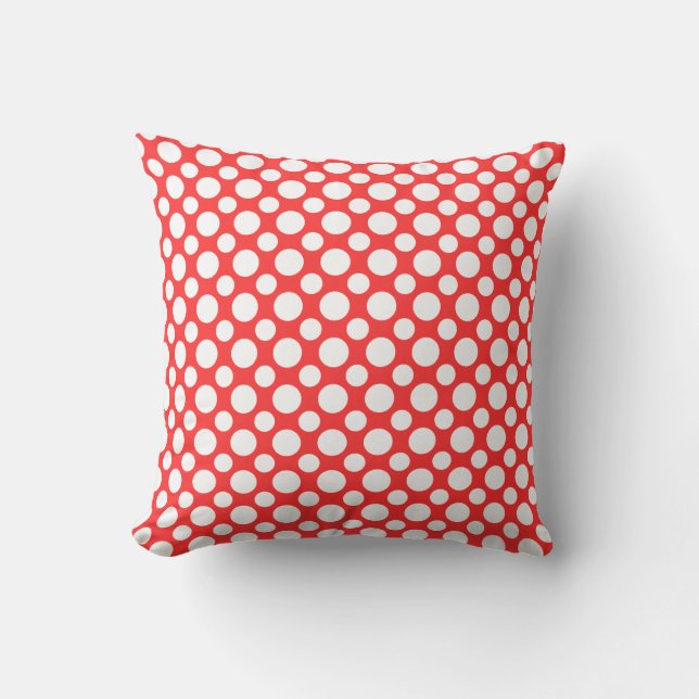 White Polka Dots on Red Throw Pillow (Front)