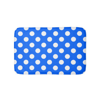 White polka dots on royal blue bath mat