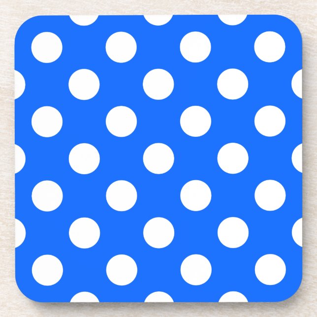 White polka dots on royal blue coaster (Front)