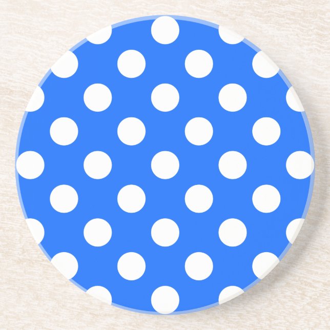 White polka dots on royal blue coaster (Front)