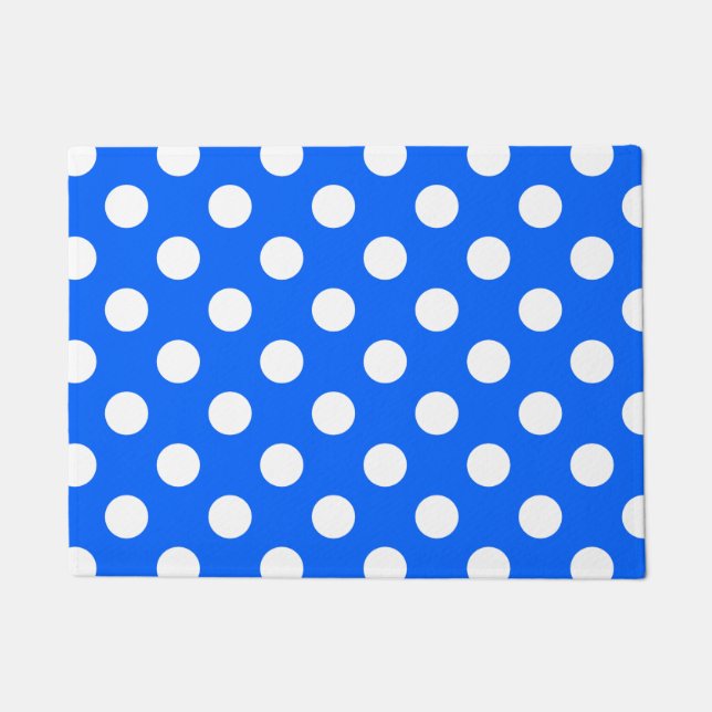 White polka dots on royal blue doormat (Front)