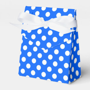 White polka dots on royal blue favour box