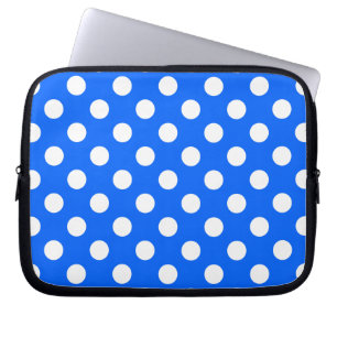 White polka dots on royal blue laptop sleeve