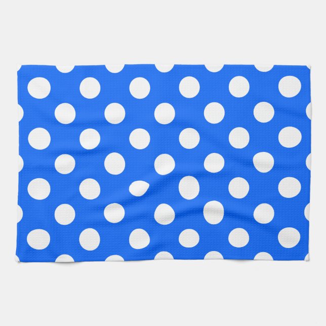 White polka dots on royal blue tea towel (Horizontal)