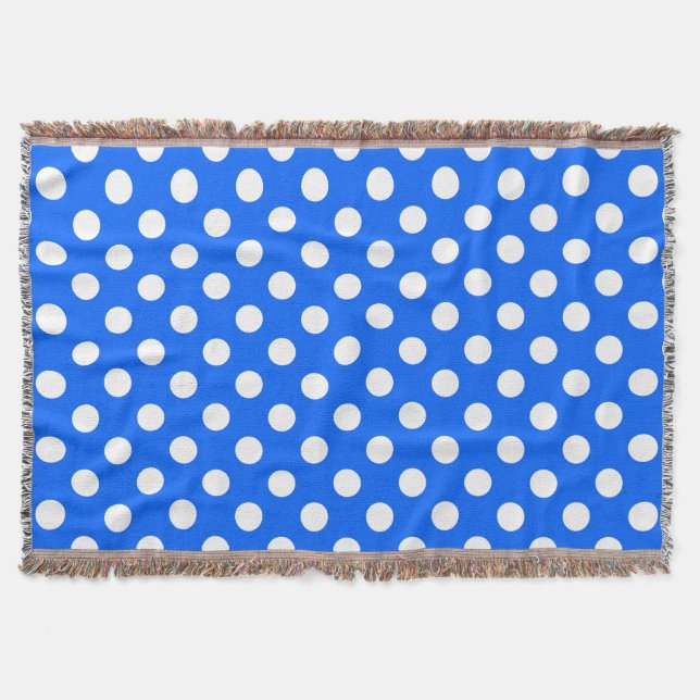 White polka dots on royal blue throw blanket (Front)