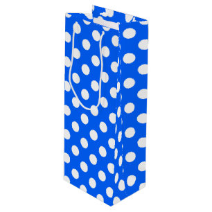 White polka dots on royal blue wine gift bag