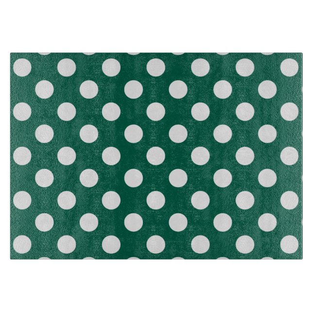 White polka dots on sage green cutting board (Front)