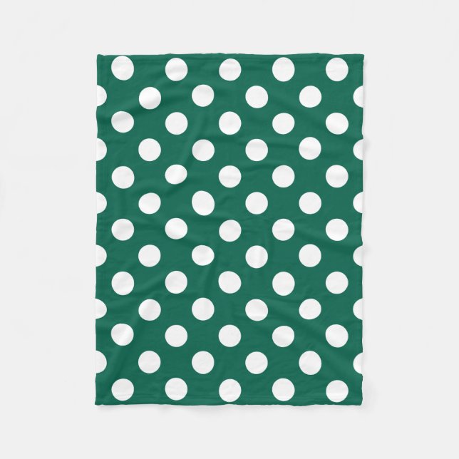 White polka dots on sage green fleece blanket (Front)