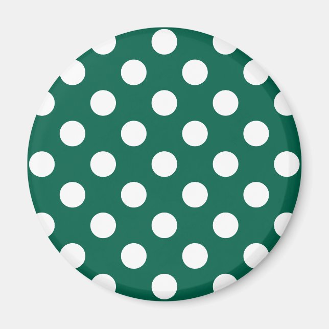 White polka dots on sage green magnet (Front)