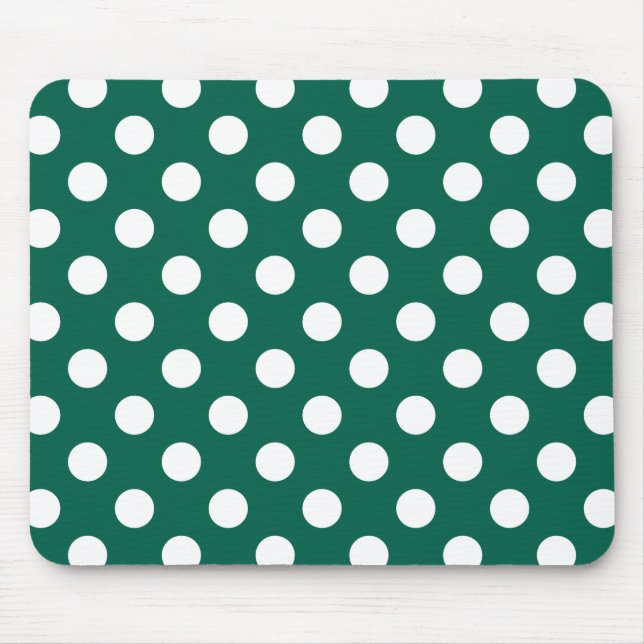 White polka dots on sage green mouse mat (Front)