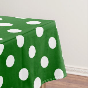 White Polka Dots on School Days Green Tablecloth