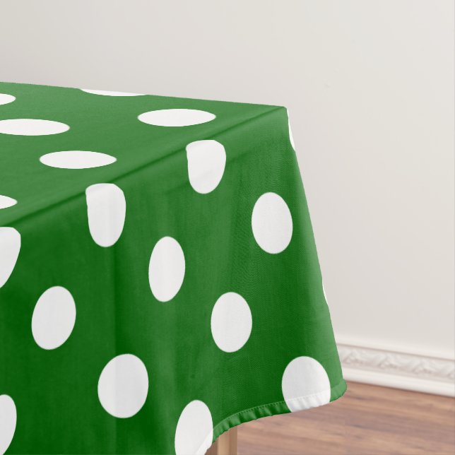 White Polka Dots on School Days Green Tablecloth (In Situ)