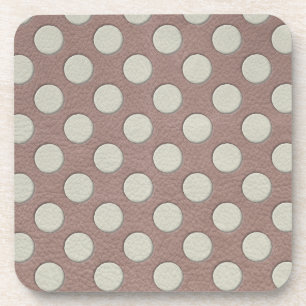 White Polka Dots on Taupe Leather Print Coaster