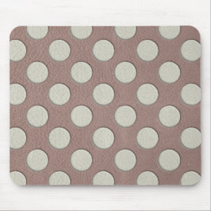 White Polka Dots on Taupe Leather Print Mouse Mat