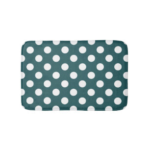 White polka dots on teal bath mat