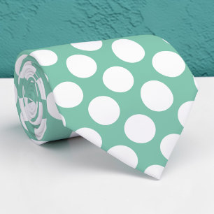 White Polka Dots on Teal Custom Necktie