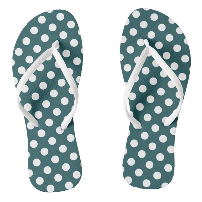 White polka dots on teal flip flops (Footbed)