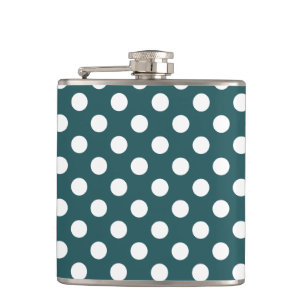White polka dots on teal hip flask