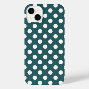 White polka dots on teal iPhone 14 plus case