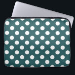 White polka dots on teal laptop sleeve<br><div class="desc">White polka dots on teal</div>
