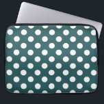 White polka dots on teal laptop sleeve<br><div class="desc">White polka dots on teal</div>