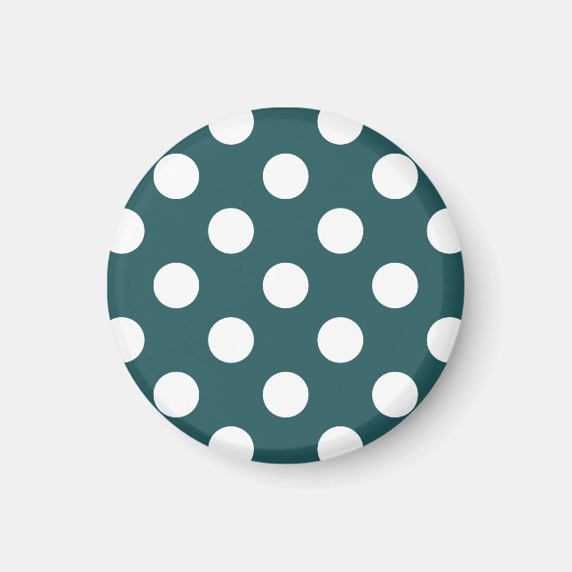 White polka dots on teal magnet (Front)