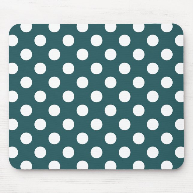 White polka dots on teal mouse mat (Front)