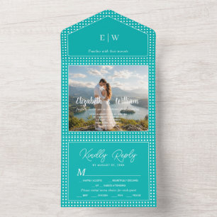 White Polka Dots on Teal – Personalised Wedding All In One Invitation