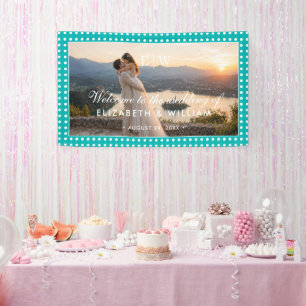 White Polka Dots on Teal – Personalised Wedding Banner