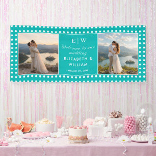 White Polka Dots on Teal – Personalised Wedding Banner