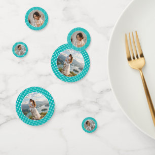 White Polka Dots on Teal – Personalised Wedding Confetti