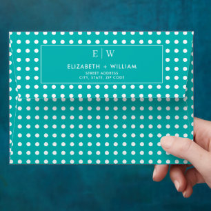 White Polka Dots on Teal – Personalised Wedding Envelope