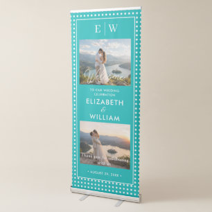 White Polka Dots on Teal – Personalised Wedding Retractable Banner