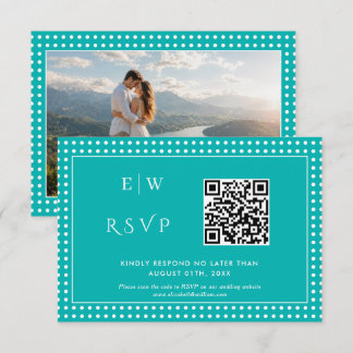 White Polka Dots on Teal – Personalised Wedding RSVP Card