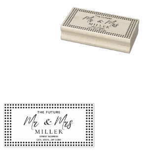 White Polka Dots on Teal – Personalised Wedding Rubber Stamp