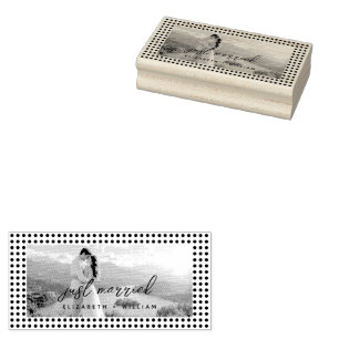 White Polka Dots on Teal – Personalised Wedding Rubber Stamp