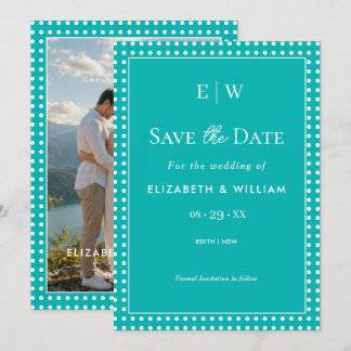 White Polka Dots on Teal – Personalised Wedding Save The Date