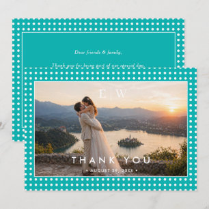 White Polka Dots on Teal – Personalised Wedding Thank You Card