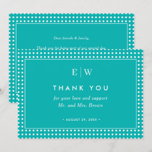 White Polka Dots on Teal – Personalised Wedding Thank You Card