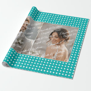 White Polka Dots on Teal – Personalised Wedding Wrapping Paper