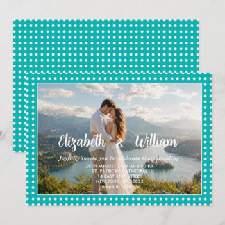 White Polka Dots on Teal – Personalized Wedding Invitation